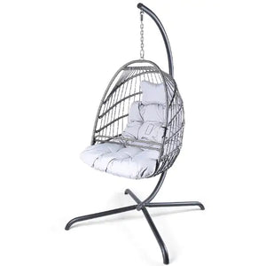 Swing Egg Chair With Stand Indoor And Outdoor Rattan Patio Basket Sling Chair With C-bracket, Patio Wicker Folding Sling Chair Rieworkes