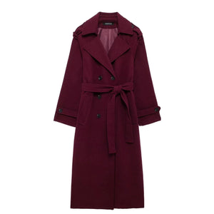 Elegant Bordeaux Lapel Mix Maxi Overcoat Rieworkes