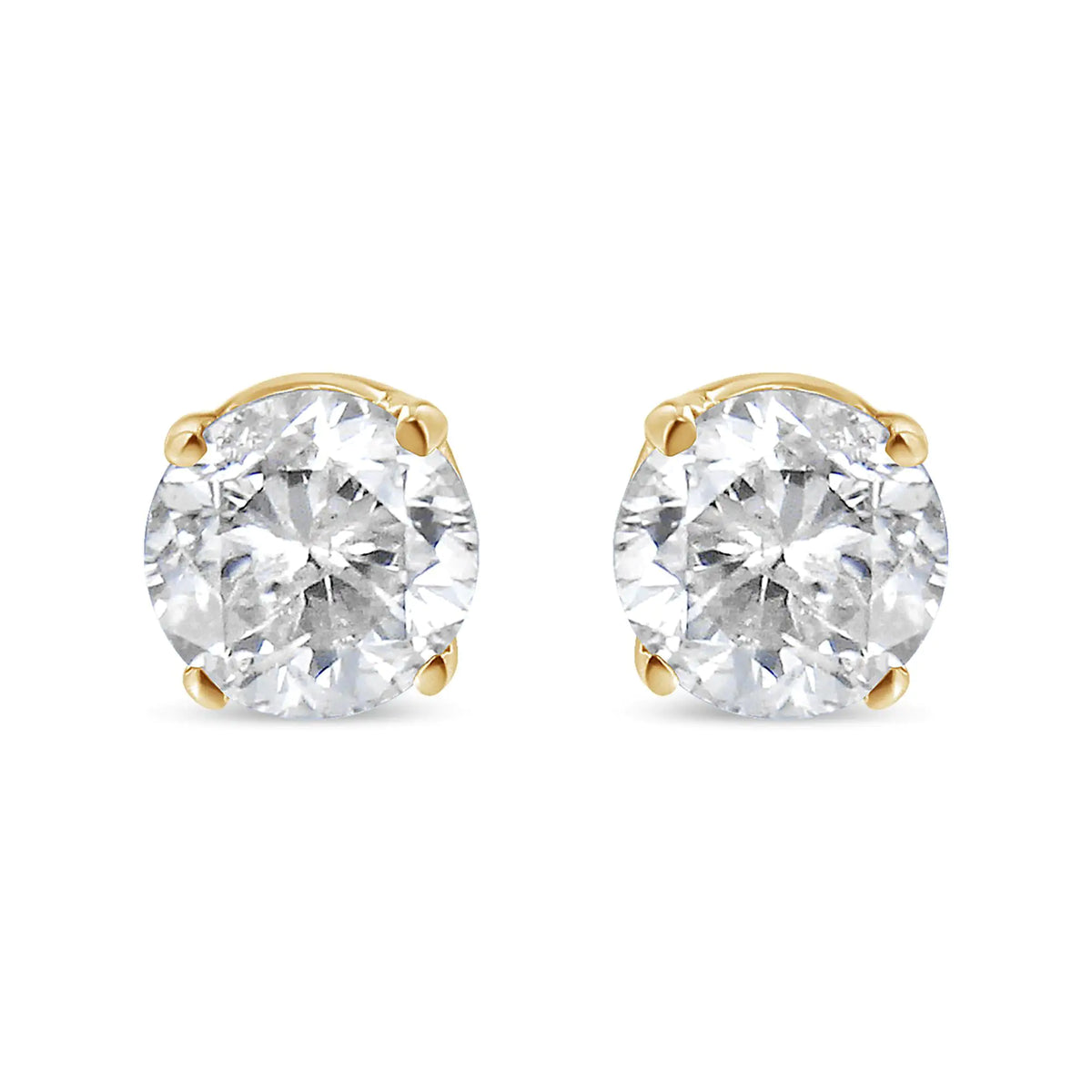 AGS Certified 14K Yellow Gold 1/2 cttw 4-Prong Set Brilliant Round-Cut Solitaire Diamond Push Back Stud Earrings (S-T Color, I1-I2 Clarity) Rieworkes