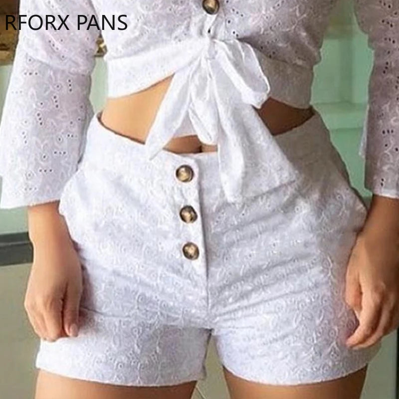 Casual Women’s Broderie Lace Blouse and Shorts Set Mimarta