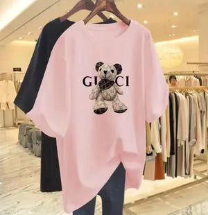 Korean Style Bear Print Casual T-Shirt for Women Rieworkes
