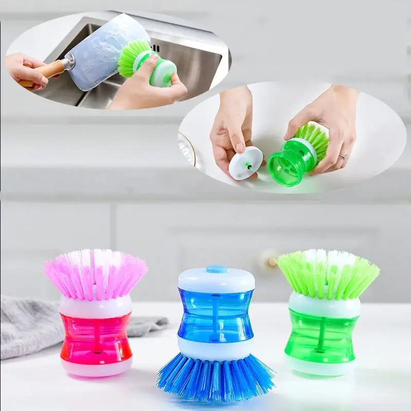 Random Color Kitchen Wash Pot Dish Brush Washing Utensils With Washing Up Liquid Soap Dispenser Household Cleaning Accessories Rieworkes