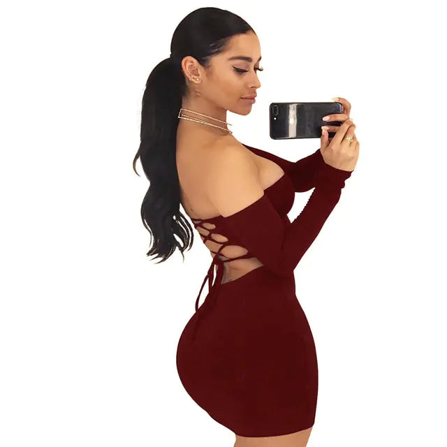 Strapless large women long sleeve backless night club dress women Rieworkes