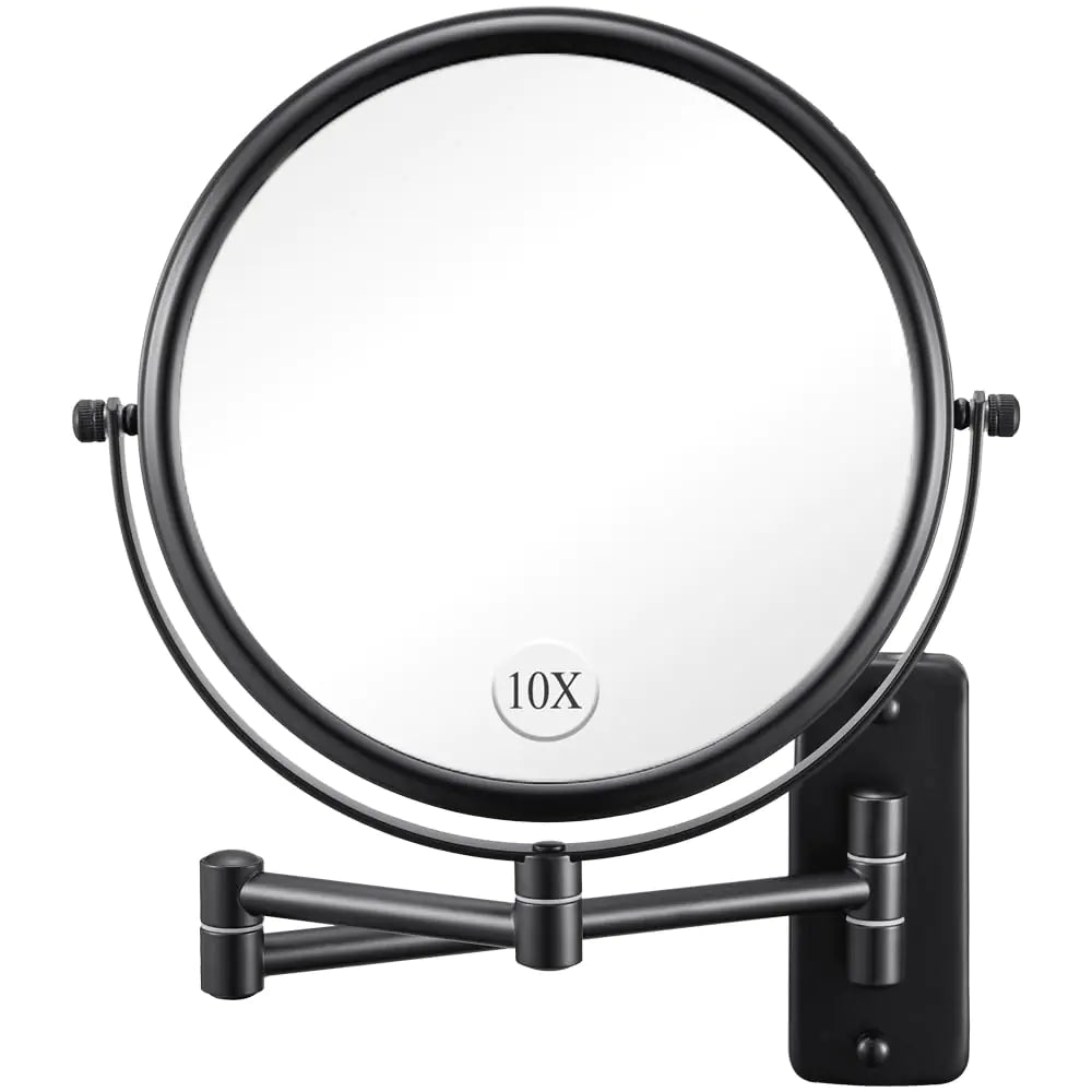 Wall Mounted Makeup Mirror - 1X/10X Magnifying Mirror for Wall 8 Inch Double Sided 360° Swivel Extendable Bathroom Mirror for Shaving Black Mimarta