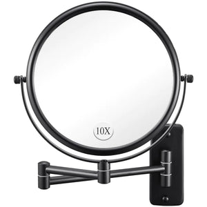 Wall Mounted Makeup Mirror - 1X/10X Magnifying Mirror for Wall 8 Inch Double Sided 360° Swivel Extendable Bathroom Mirror for Shaving Black Mimarta