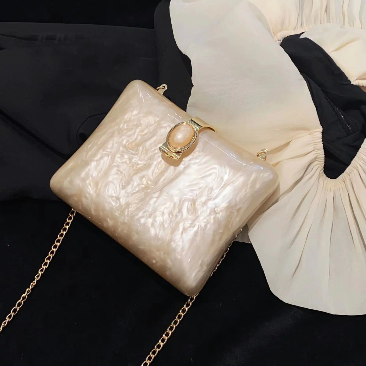 Luxury Pearl White Acrylic Evening Bag for Women Mimarta