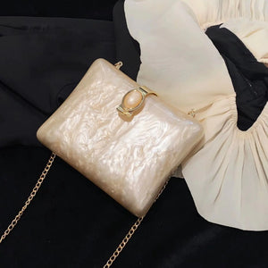 Luxury Pearl White Acrylic Evening Bag for Women Mimarta
