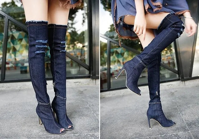 Over The Knee Denim Boots Rieworkes
