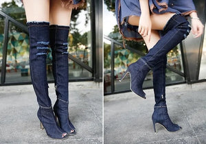 Over The Knee Denim Boots Rieworkes