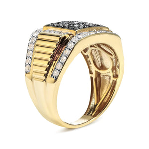 Men's 10K Yellow Gold 1 1/2 Cttw White and Black Treated Diamond Cluster Ring (Black / I-J Color, I2-I3 Clarity) Rieworkes