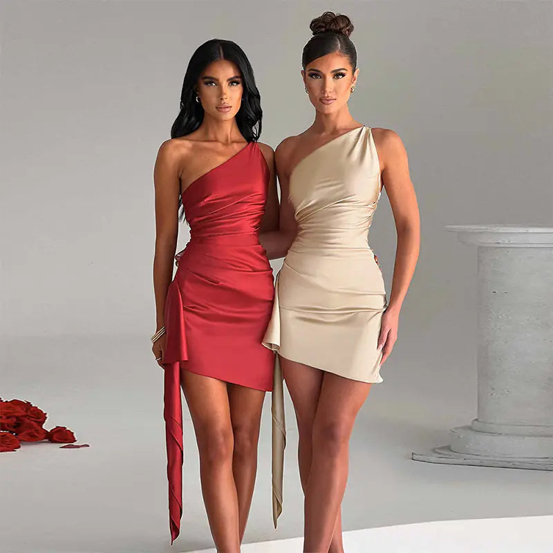 One-Shoulder Sleeveless Mini Dress for Parties &amp; Weddings Mimarta