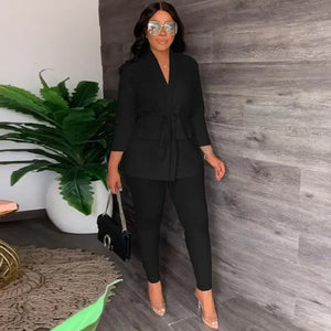 V-Neck Lace-up Shirt Tight Pants Two-piece Suit Rieworkes