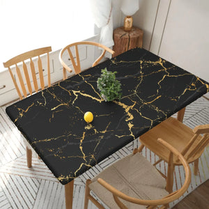 Fiokroo Black Marble Texture Tablecloth with Elastic Edge for 5ft Rectangle Table Table Cloth Washable Table Cover for Kitchen Dining Party Outdoor Picnic Decoration 60" L X 30" W Mimarta