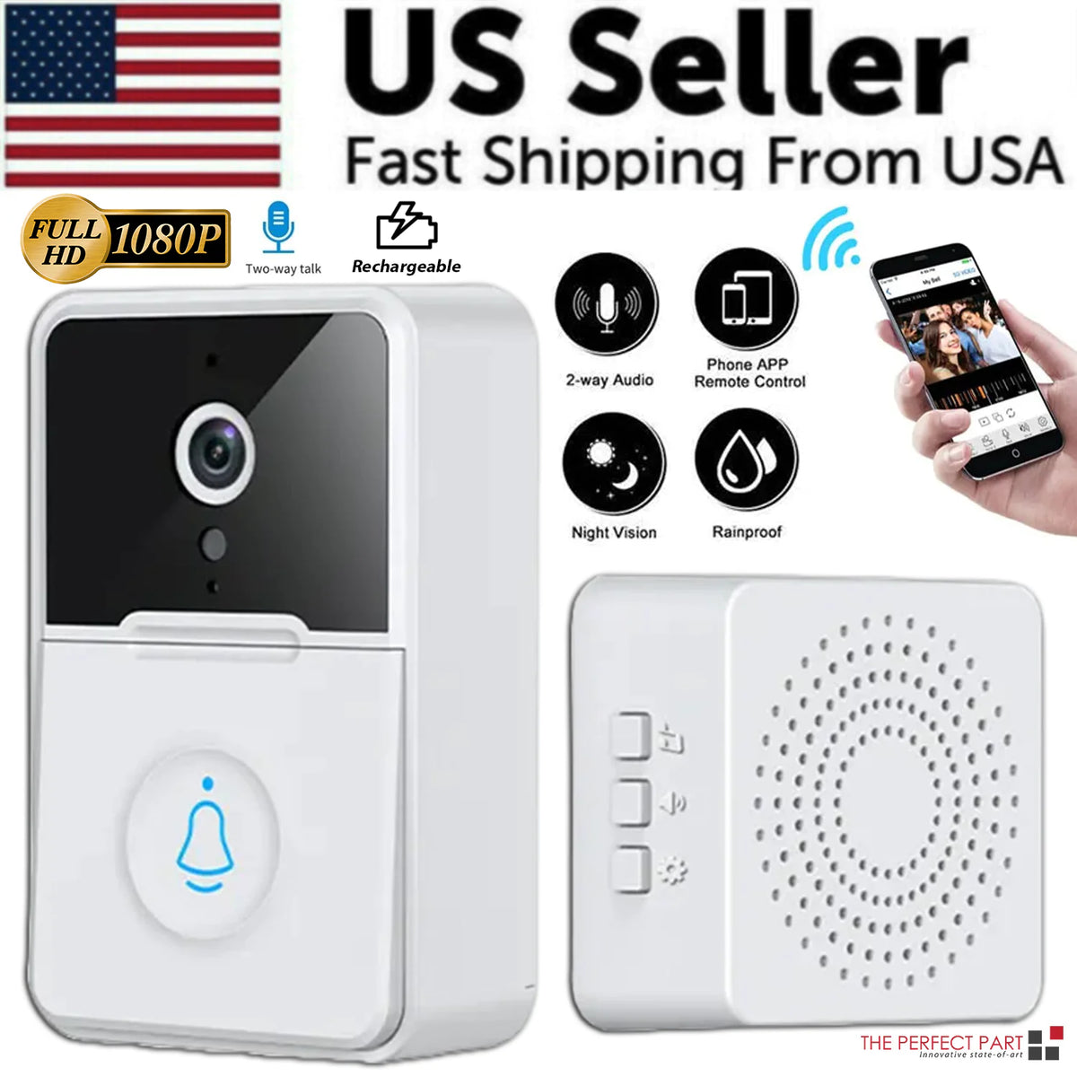 Wireless Security Smart WiFi Doorbell Intercom Video Camera Door Ring Bell Chime Rieworkes