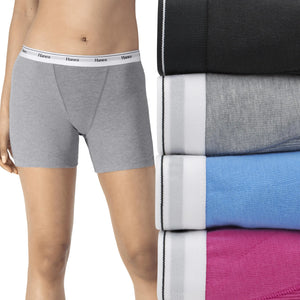 Hanes Womens Mid-Thigh Boxer Brief Pack, Stretch Cotton Underwear, 4-Pack Small Fashion Color Mix Rieworkes