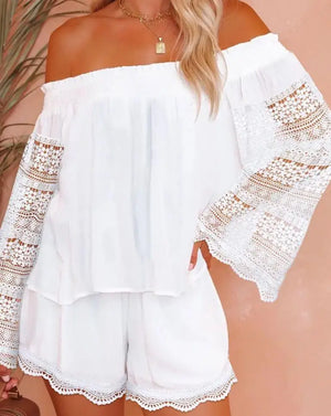 Spring 2024 Women's Two-Piece Lace Top and Shorts Set Mimarta