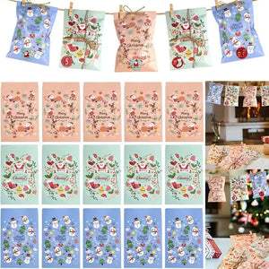 24Pcs Christmas Advent Calendar Bags Kit Envelope Shape Gift Bags With 1 To 24 Countdown Number Stickers Santa Claus Snowman Pattern Goodie Candy Treat Bag With Clips And Rope For Xmas Tree Decoration Mimarta