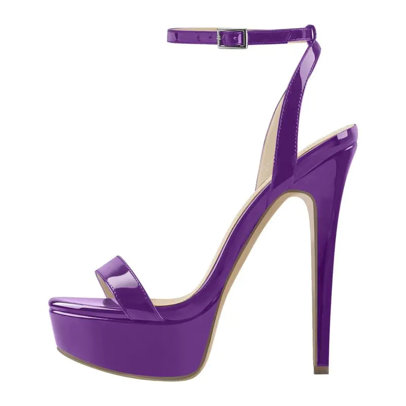 onlymakerheels Platform Stiletto High Heels for Women Peep Round Open Toe Ankle Strap Sexy Heeled Sandals for Wedding Party Dress Purple Size9.5 Mimarta