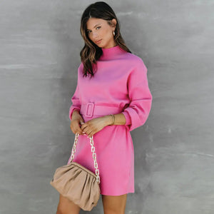 Elegant Turtleneck Sweater Dress with Belt Rieworkes