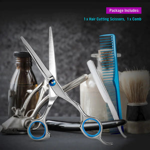 Stainless Steel Hair Cutting Scissors 6.5 Inch Hairdressing Razor Shears Professional Salon Barber Haircut Scissors, One Comb Included, Home Use for Man Woman Adults Kids Babies Rieworkes