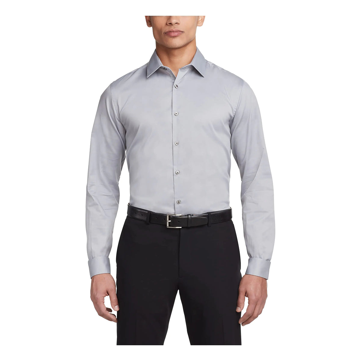 Van Heusen Men's Dress Shirt Slim Fit Flex Collar Stretch Solid 18.5" Neck 32"-33" Sleeve Grey Mist Rieworkes