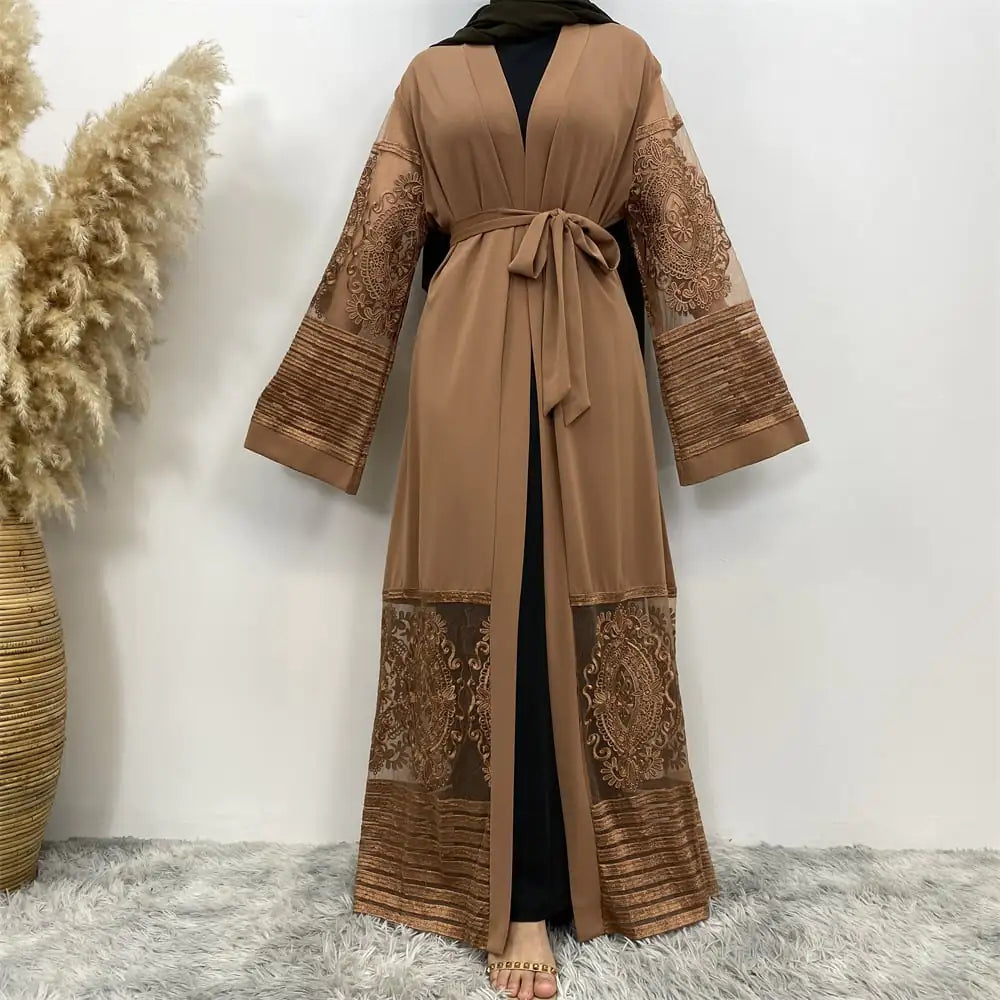 Embroidered Mesh Cardigan Robe Dress Mimarta