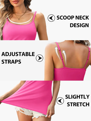 V FOR CITY Cotton Shelf Bra Camisoles Top for Women Adjustable Spaghetti Strap Tank Tops Basic Layer Camis 2 Pack Medium Black/Hot Pink Rieworkes