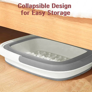 Collapsible Foot Bath Basin for Soaking Feet,Foot Soak Tub,Plastic Foot Bucket with Handles and Massage Acupoint,Foldable Laundry Basket-Gery (2 Pack) 2 Pack Gray Rieworkes