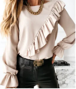 Lady Office Work Ruffles O-Neck Blouse Rieworkes