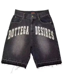 Unisex Retro Letter Embroidered Denim Shorts Rieworkes