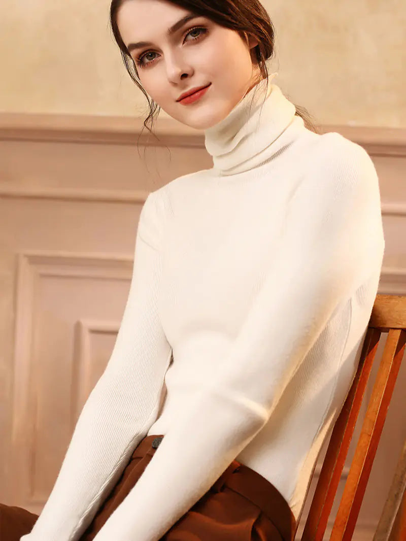 Women's Fitted Cashmere Turtleneck Sweater (Fall/Winter) Mimarta
