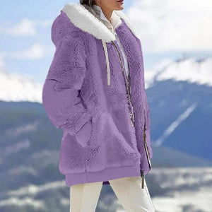 Plush Zipper Coat for Women - Plus Size, Warm and Furry with Long Sleeves Rieworkes