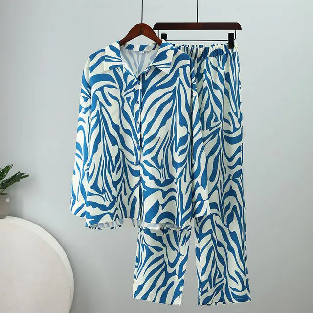 Loose Stripe Pants Set Elegant Long Sleeve Top Rieworkes