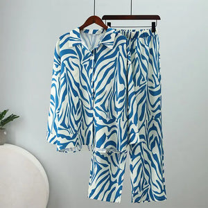 Loose Stripe Pants Set Elegant Long Sleeve Top Rieworkes
