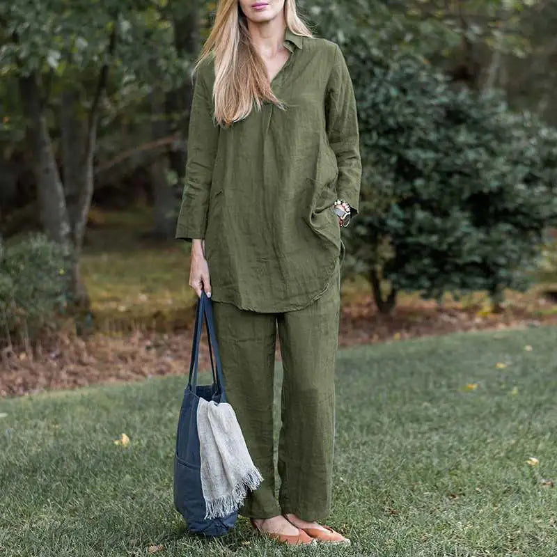2023 Elegant Casual Loose Shirt and Wide Leg Pants Set Mimarta