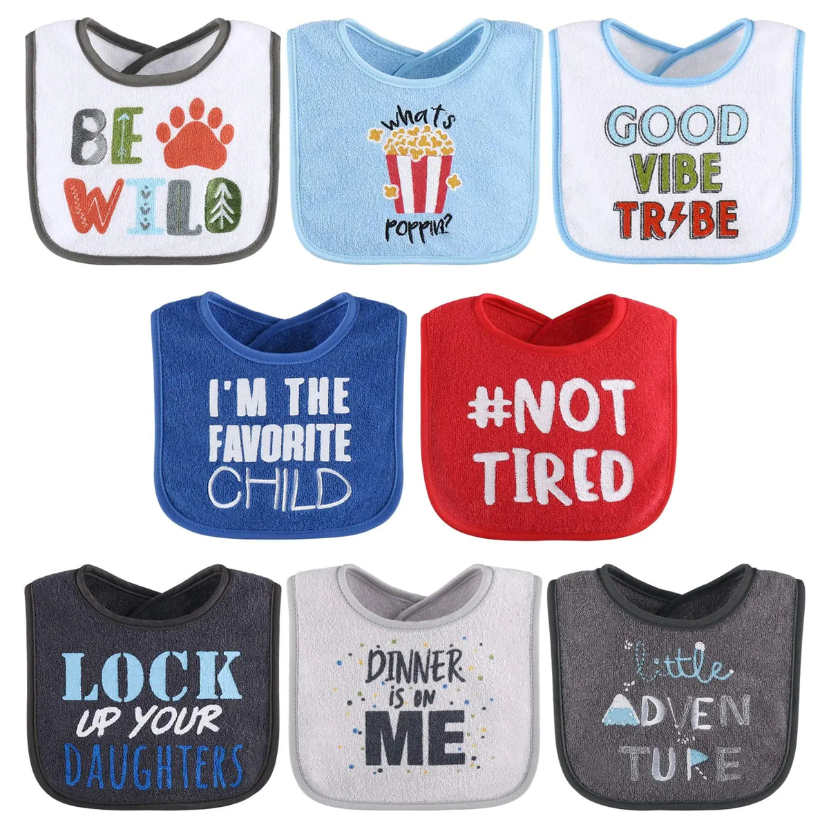 The Peanutshell Terry Bib Set for Baby Boys 8 Pack Set for Feeding Teething Drooling Rieworkes