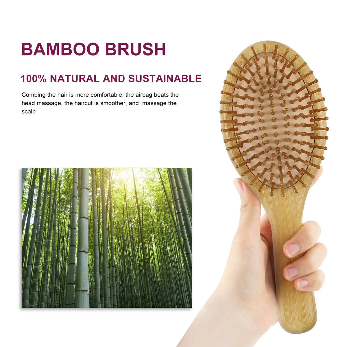 MRD Hair brush, Natural Bamboo Paddle Detangling Hairbrush, Massage Scalp Thick/Thin/Curly/Dry Hair For Women & Men Yellow Rieworkes