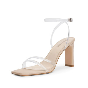 Modatope Womens Sandals Square Open Toe Chunky High Heels Strappy Ankle Strap Sandals Comfort Dress Party Shoes 9 Clear Rieworkes