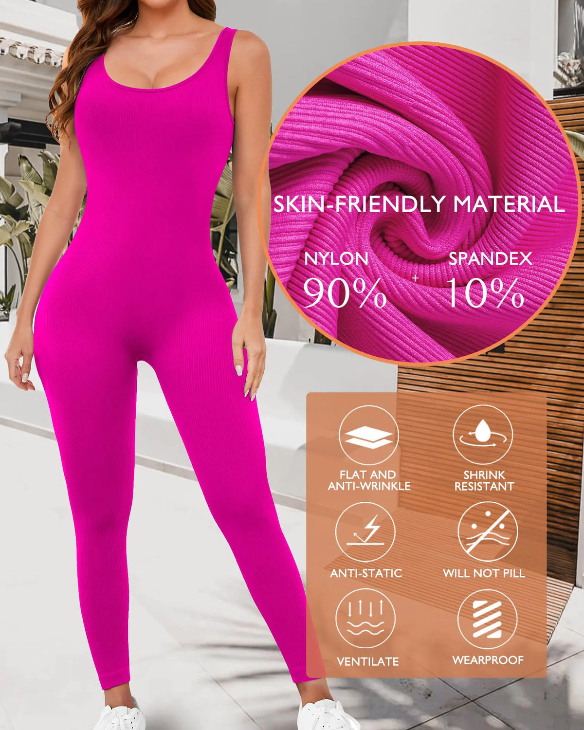 AURUZA Jumpsuit for Women Workout Seamless Jumpsuits Yoga Ribbed One Piece Tank Tops Rompers Sleeveless Exercise Jumpsuits Pink Small Rieworkes