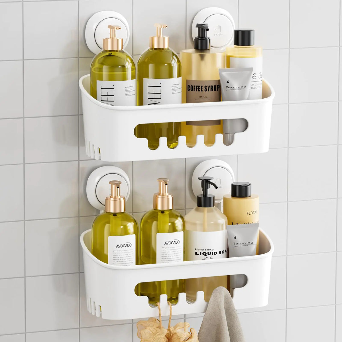 TAILI Shower Caddy Suction Cup 2 Pack Heavy Duty Bathroom Shower Organizer Removable Shelves for Inside Shower Shampoo Wall Mounted Plastic Storage for Bathroom Accessories White Mimarta
