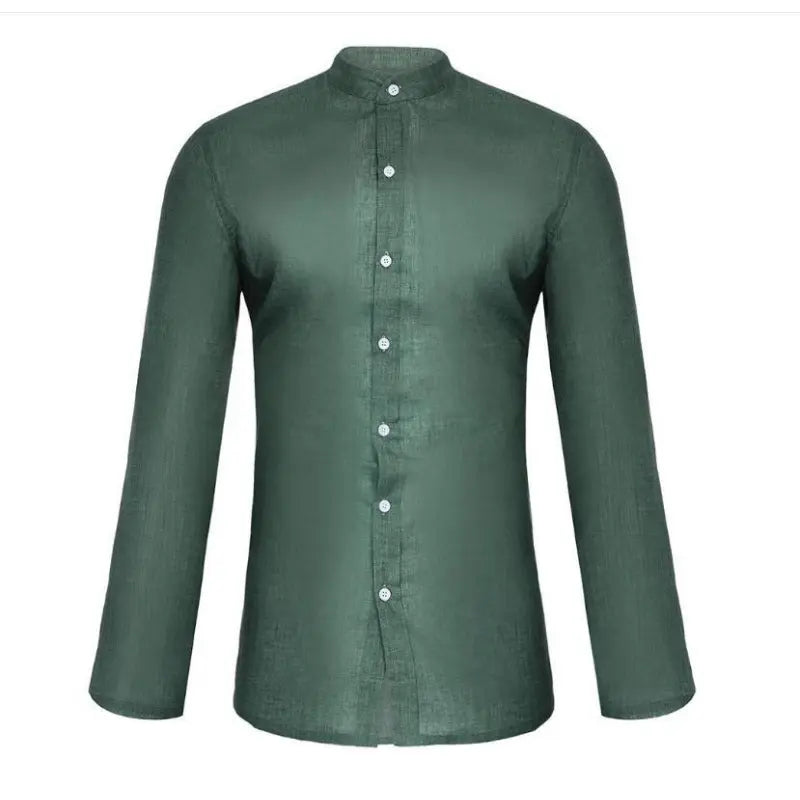 Solid Color Long Sleeve Button Stand Collar Men's Shirt Rieworkes