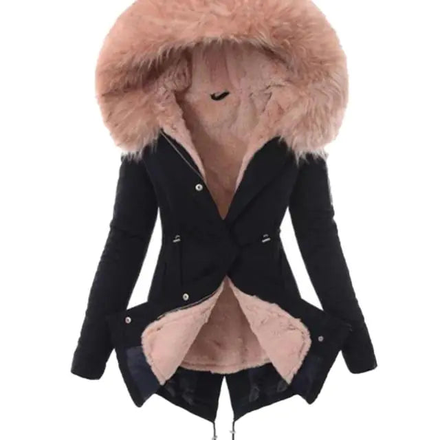 Casual Long Cotton Puffer Coat with Faux Fur Hood Mimarta