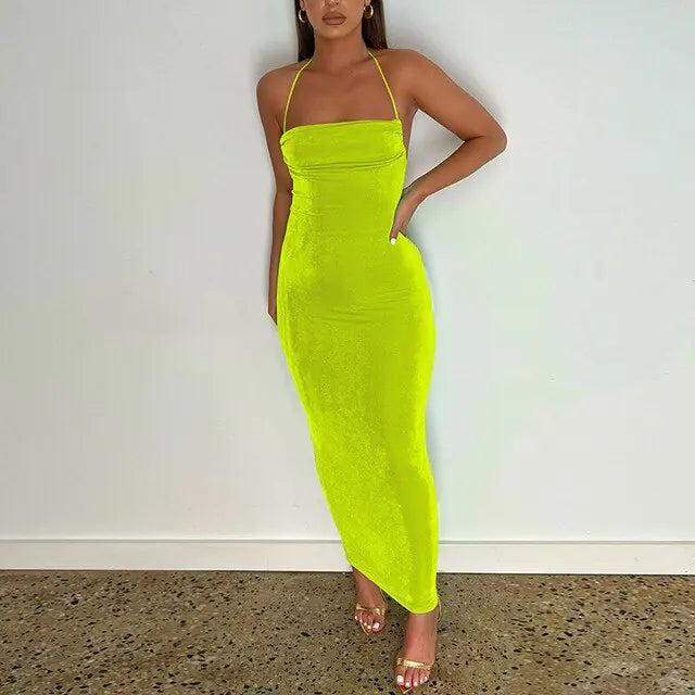 Open Back Slim Cami Strap Long Dresses Rieworkes