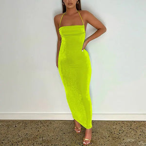 Open Back Slim Cami Strap Long Dresses Rieworkes