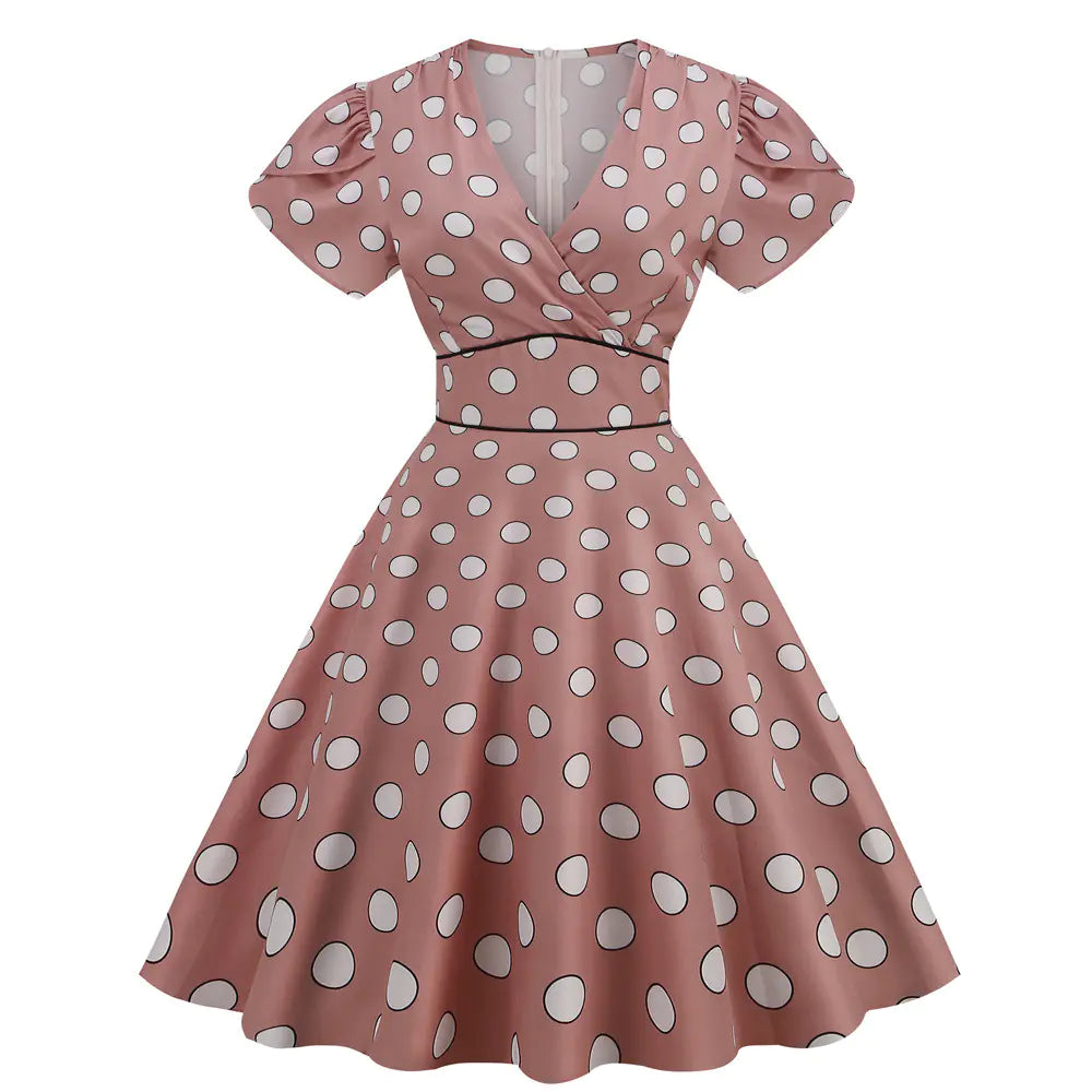 Plus Size Elegant French Vintage Orange Polka Dot Dress Mimarta