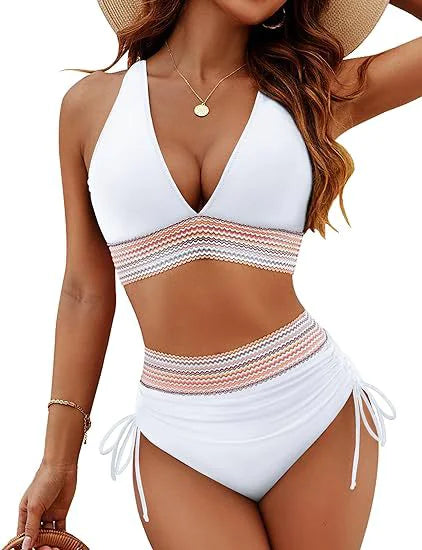 Bikini Set With Color Blocking Drawstring Swimsuit Rieworkes