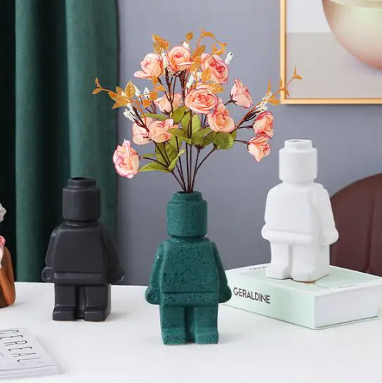 Creative Ceramic Robot Vase Modern Decor Home Desktop Small Robot Upright Dried Flower Vase Living Room Decoration Accessories Rieworkes