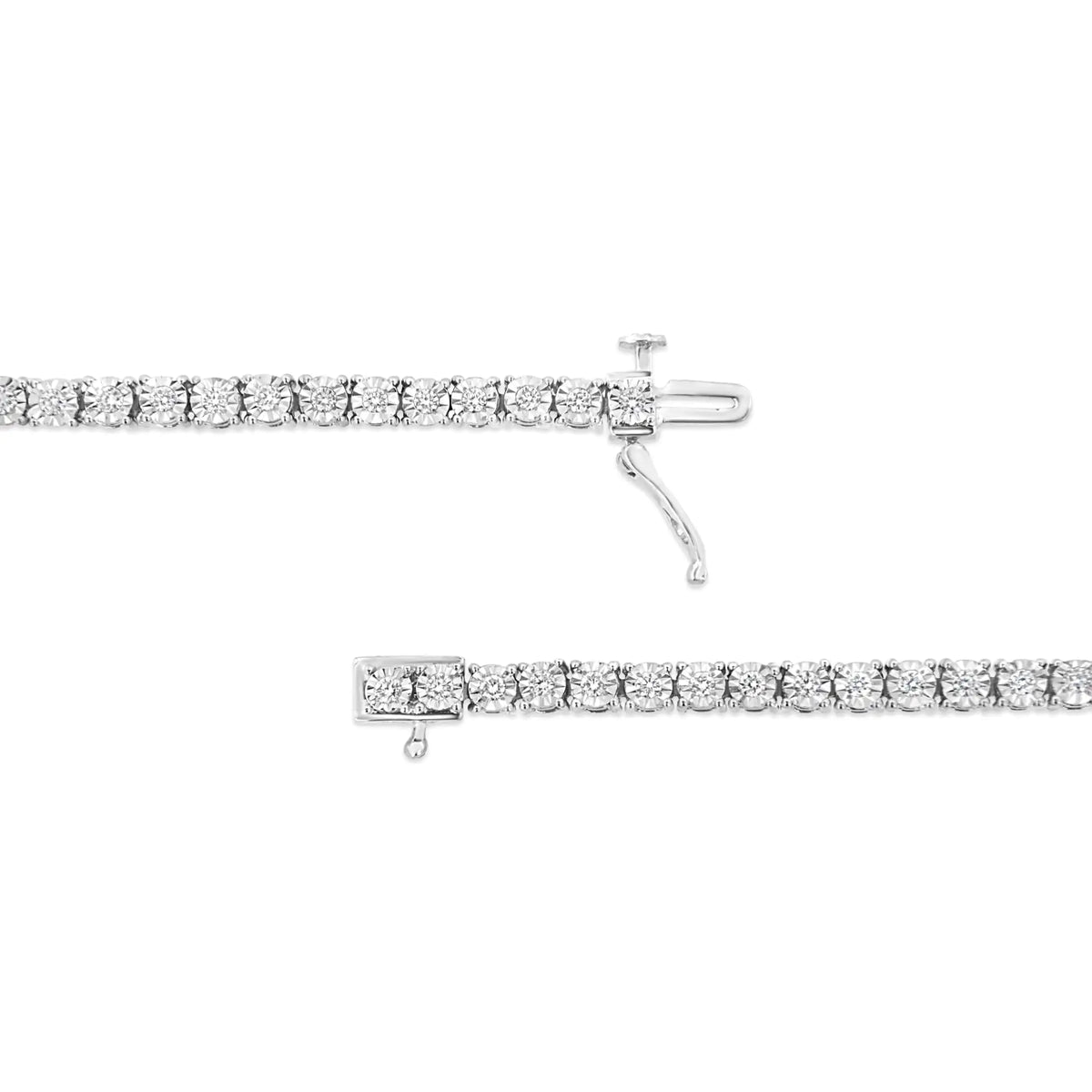 .925 Sterling Silver Lab Grown Diamond Illusion-Set Miracle Plate Tennis Bracelet - 7.25" Inches Rieworkes