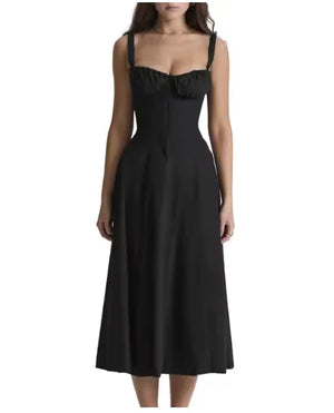 Elegant Midi Dress for Women – Sleeveless Corset Bandeau with Lace-Up and Side Split Hem Rieworkes