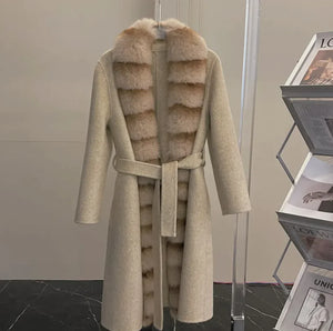 Alpaca Fleece Coat with Detachable Fox Fur Collar Rieworkes